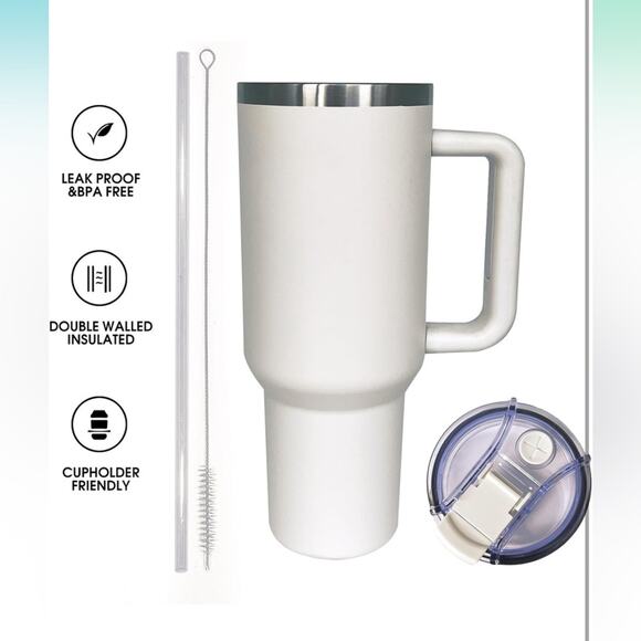 40 oz Tumbler with Handle Straw Insulated Stainless Steel Double Vacuum Travel - Picture 1 of 5